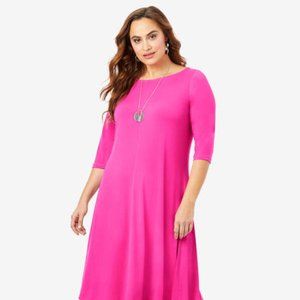 Ultra Smooth Boatneck Swing Dress - Vivid Pink